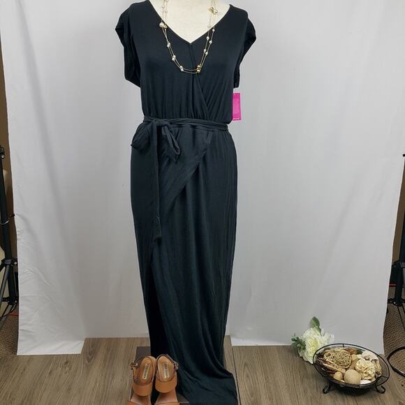 NWT JUSTFAB med black empress maxi dress, cut out design back - Picture 1 of 5